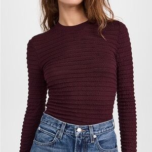 Frame Denim Smocked Long Sleeve Crewneck Wine Size Medium New with Tags